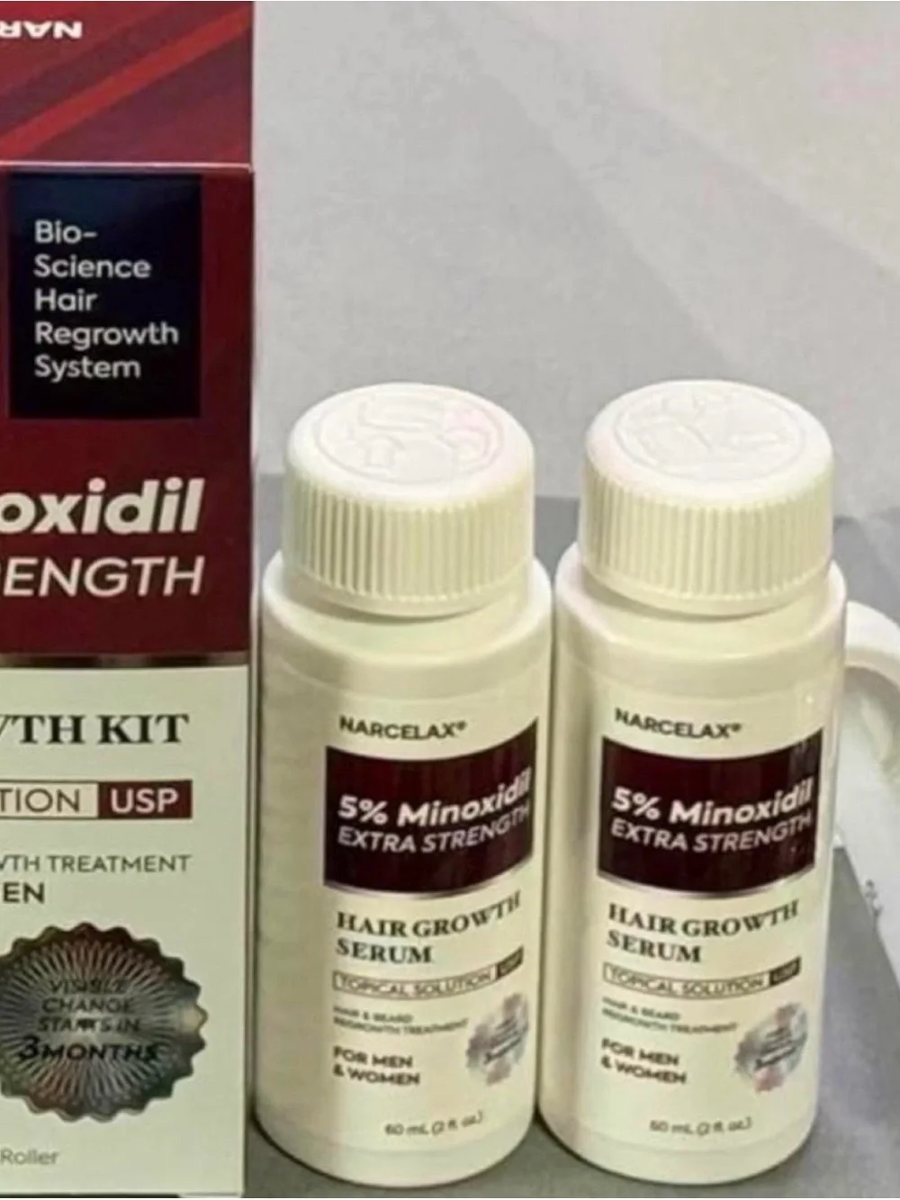 Narcelax 5% Minoxidil Extra Strength Hair Growth Kit - Burgundy & White